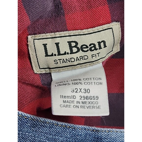 LL Bean Flannel Lined Jeans Mens 33 30x20 Straight Cotton Rise Distressed Work - Picture 16 of 16